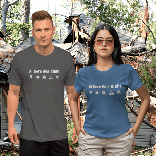 t-shirt with image of burning globe titled "Al Gore was Right"